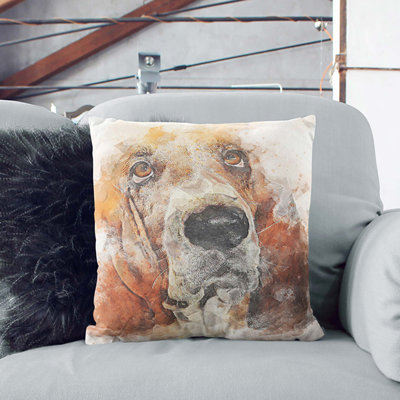 Basset Hound In Abstract Square Throw Cushion
