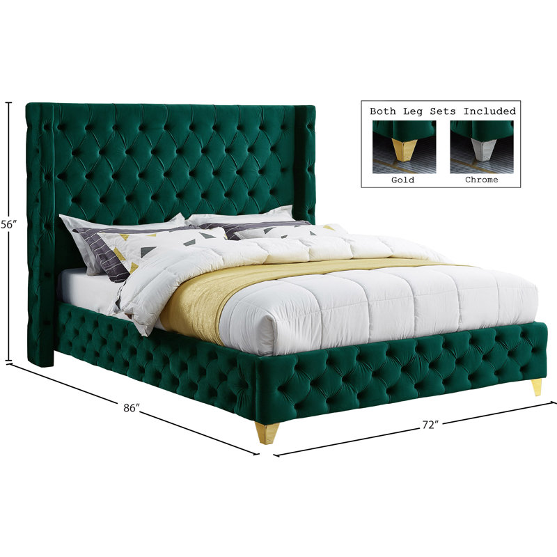 Dymonique Velvet Bed, Queen, Green Velvet