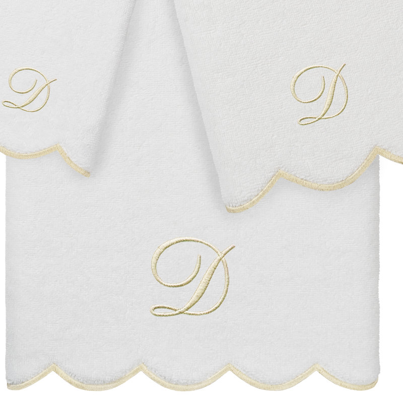  Ensemble de serviettes personnalisées 100% coton ADORNIA, D, Blanc / beige, Ensemble 3 serviettes de bain