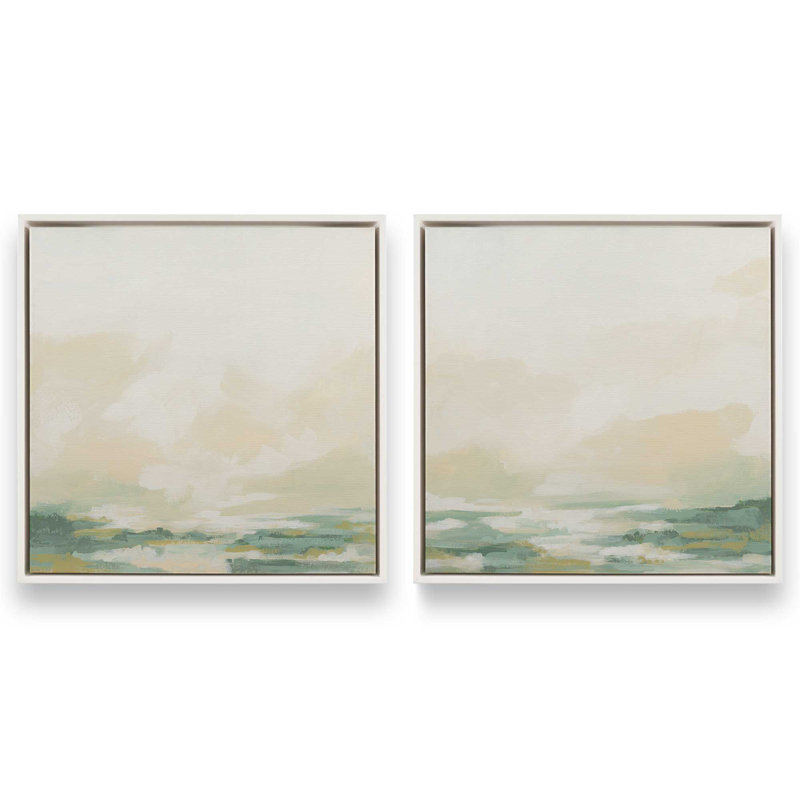 Ensemble de 2 paysages nuageux, H 33 po x l 66 po, Cadre flottant blanc opaque