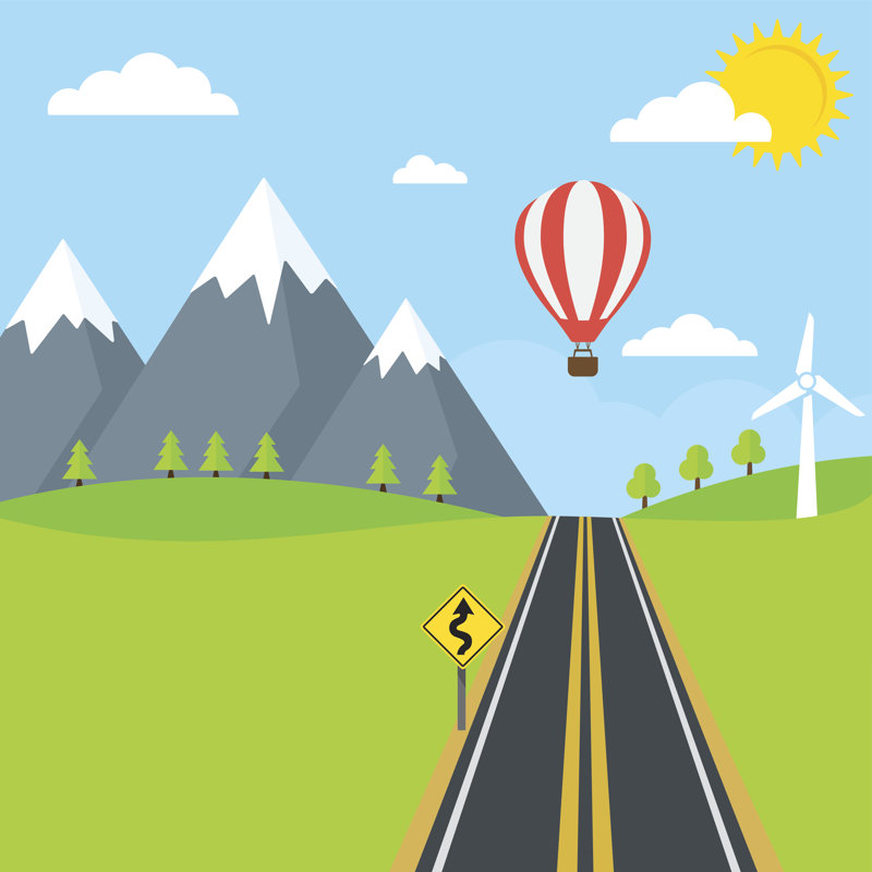 Countryside Road Illustration by Rach27 - Wrapped Canvas Print, 30cm H x 30cm W