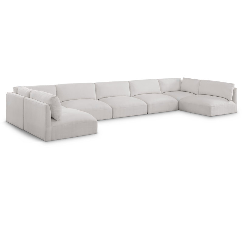 Hyrie Upholstered U-Shaped Sectional Reversible, Cream Polyester Fabric