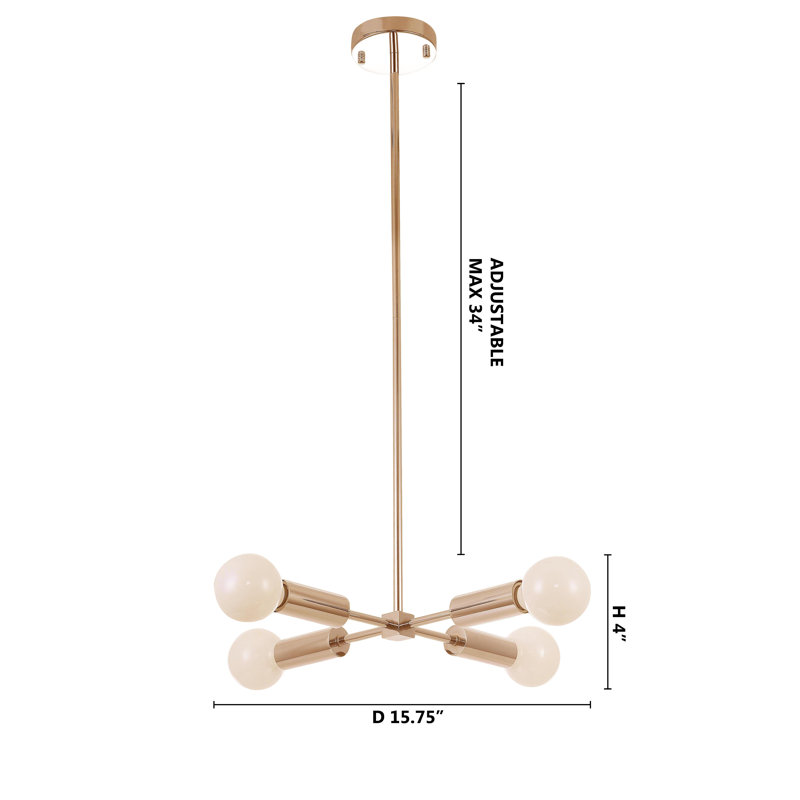 Lustre spoutnik moderne 4 lumières Livilla, Or, H 4 po x l 15,75 po x P 15,75 po
