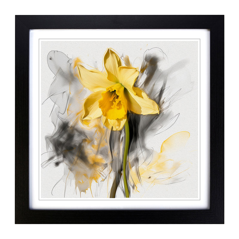 Daffodil Gestural Art No.1 - Single Picture Frame Print on Wood, Black