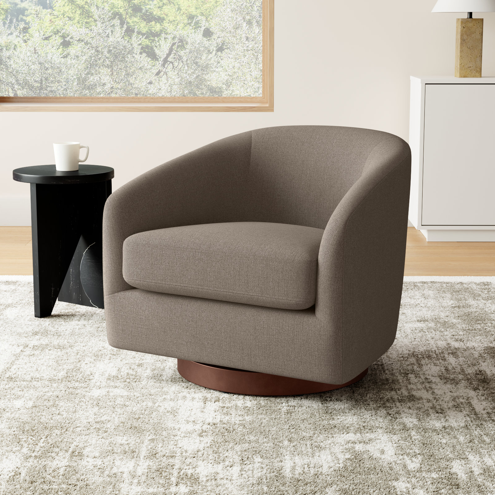 Bennett Upholstered Swivel Barrel Chair, Flanigan Slate