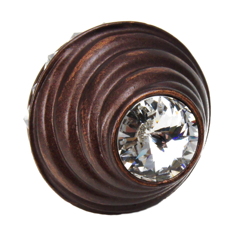 Caché medium round knob with flared foot with 19 rivoli Swarovski Clear Crystalsin Soft Gold, Oil Rubbed Bronze
