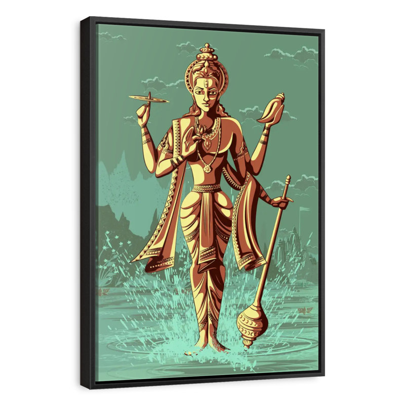 Le dieu indou Vishnu, Cadre flottant noir, 21 po x 31 po