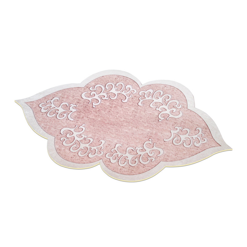 Tapis rose / blanc en polyester tissé à la machine Novelty Elkhorn, Nouveauté 5 pi 3 po x 7 pi 7 po