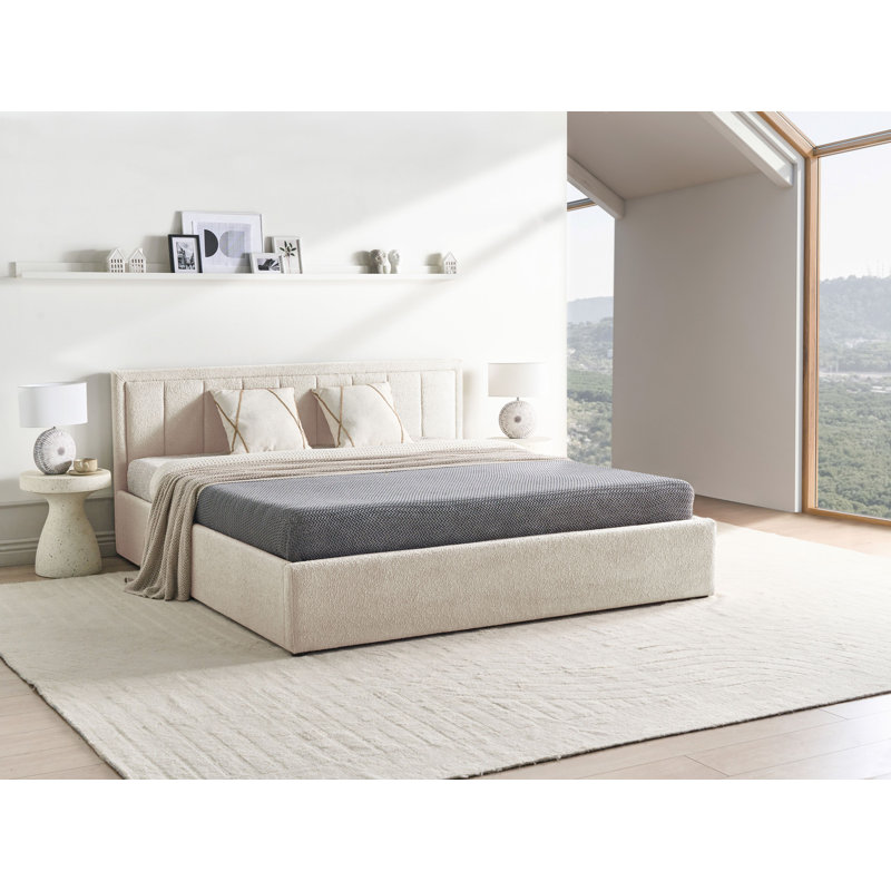 Ottoman Bed Boucle MONTLAUR, European King Size (160 x 200 cm), White