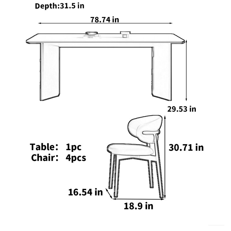 Table de salle à manger moderne et minimaliste, H 29,53 po x L 78,74 po x l 31,5 po