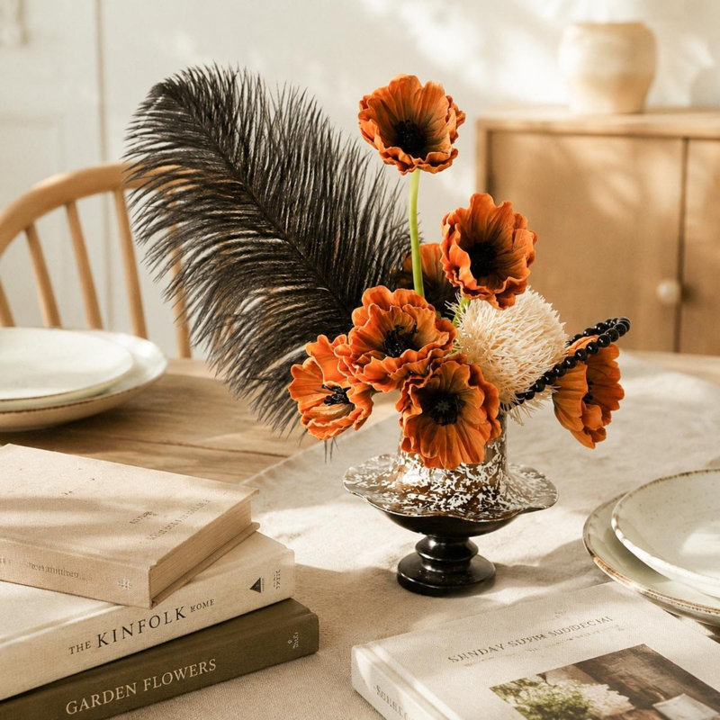 Bouquet de fleurs de pavot en soie artificielle avec vase