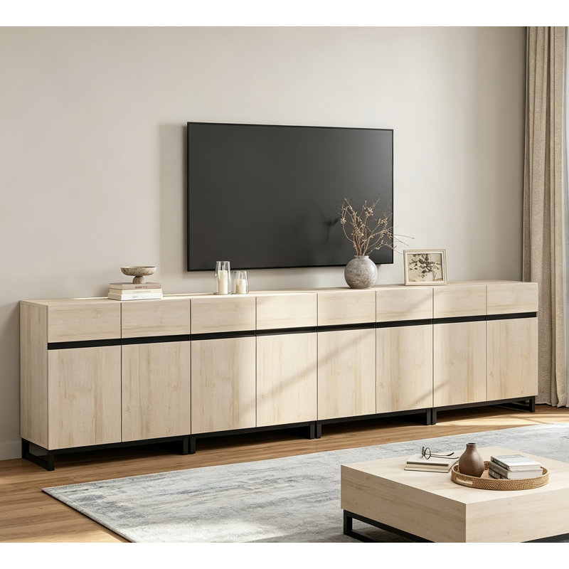 Meuble télé Aadam jusqu'à 70 po, H 30,6 po x L 125,9 po x l 15,6 po, Beige