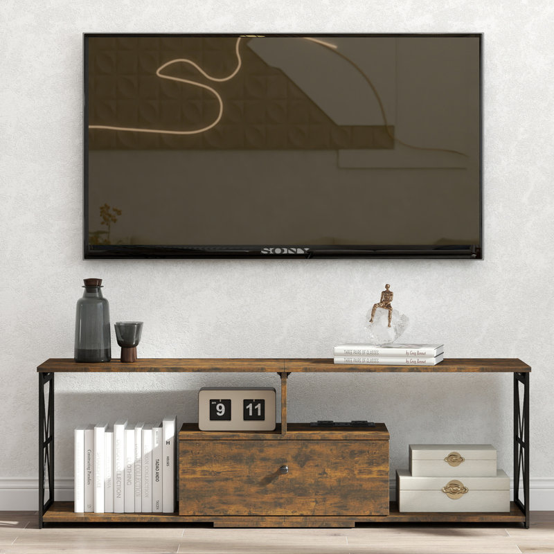 Helen TV Stand For Tvs Up To 60", Media Console With Drawer, Charging Station For Living Room, Brown