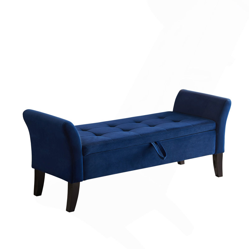 Banc de lit 51,5 po avec velours bleu marine, 55 " H x 51.5 " L x 18.3 " D, Navy Blue, Navy Blue