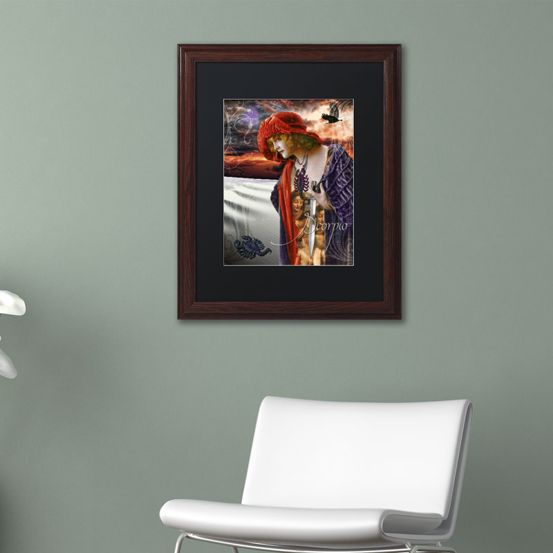 «Jadaya Art Nouveau Zodiac Scorpio», impression encadrée, H 14 po x l 11 po x P 0,5 po, Noir, Noir