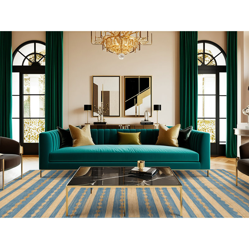  Tapis lavable à rayures crème bleu ciel, Tapis de couloir 2 pi x 5 pi
