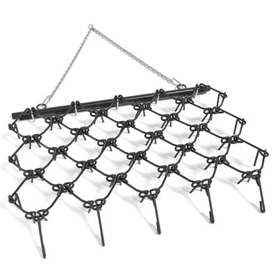 Herse rétractable 5 x 4,5 pi avec chaîne de 4 pi, herse en acier durable à dents épaisses de 3/8 po, outil de nivellement de nivellement de remorquage pour VTT, UTV et tracteur de pelouse pour cour, allée et ensemencement