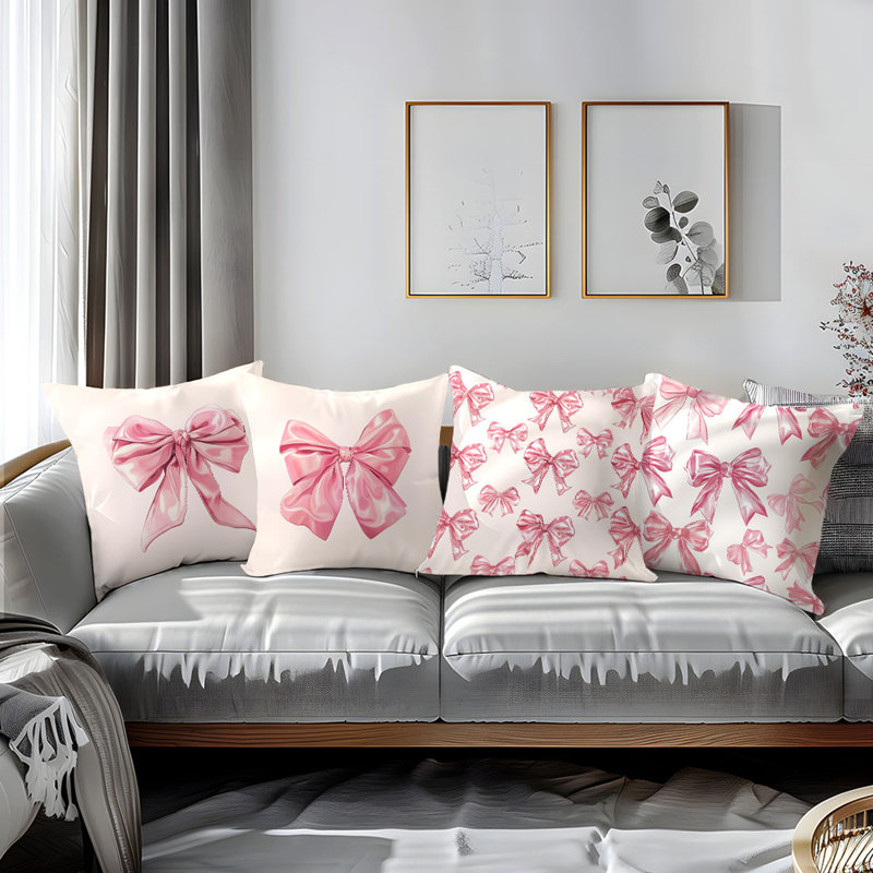4 Pcs Pink bow Pattern Decorative Pillow Covers