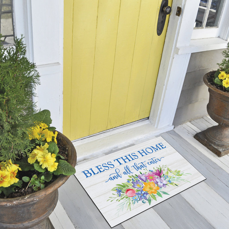 Bless This Home Floral Rubber Outdoor Entryway Mat