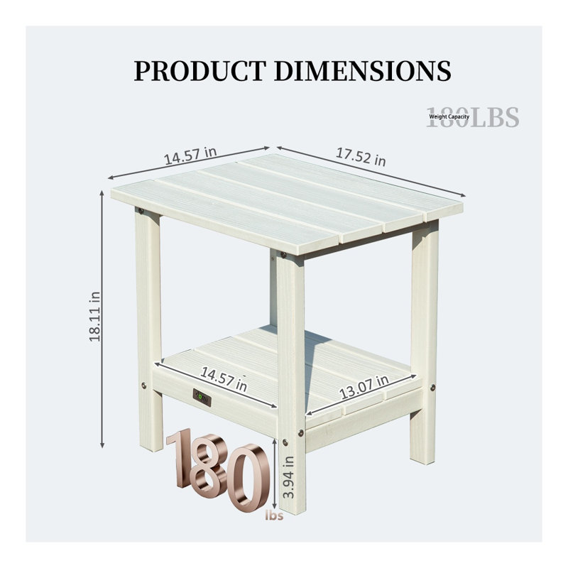 Table d'appoint extérieure blanche en PEHD à 2 niveaux avec finition résistante aux intempéries, White