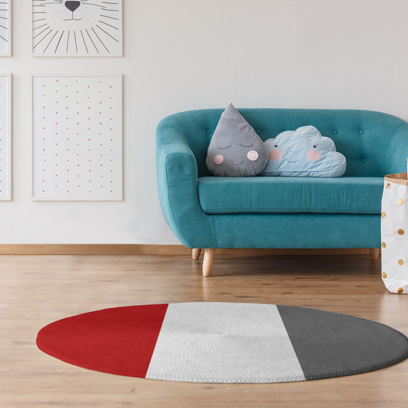 Tapis rouge/gris, Rond 5 pi