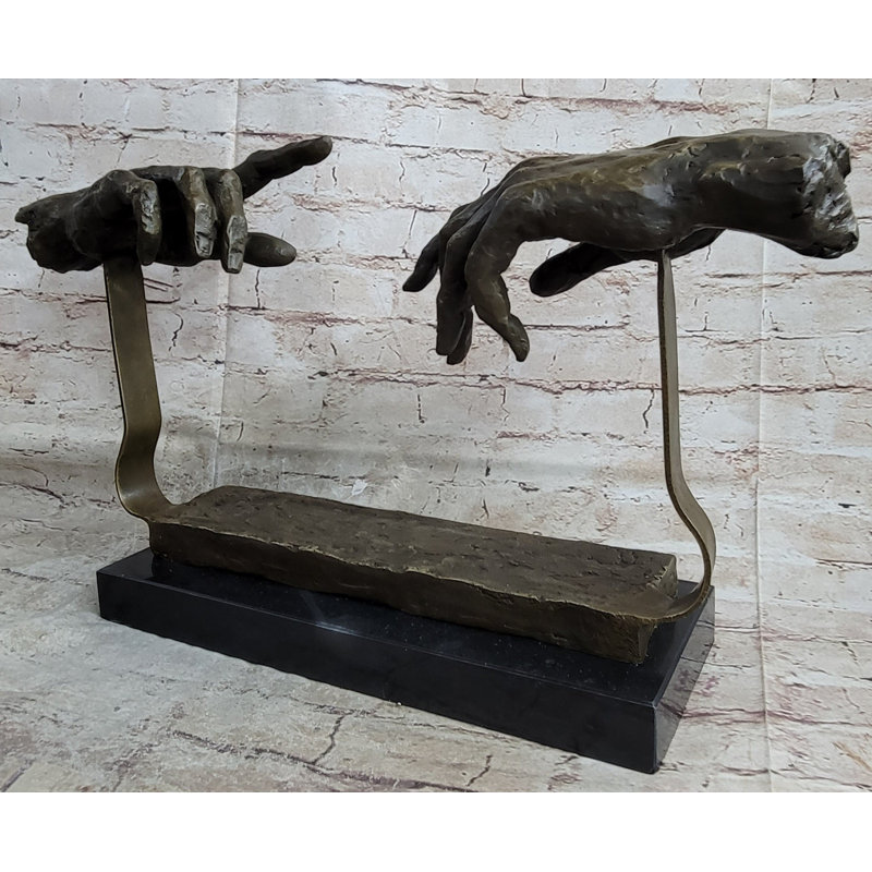 The Creation of Adam Touching Hands Bronze Statue Sculpture Figure Dali 9" x 18"