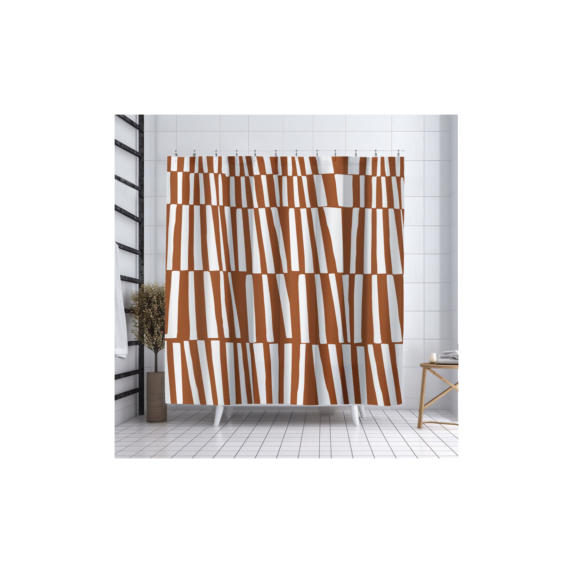 Thora Abstract Mid-Century Shower Curtain, Orange