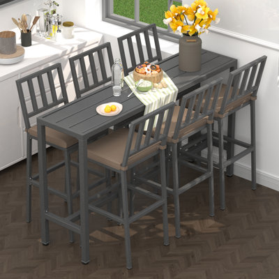 7 - Piece Rectangular Outdoor Dining Set With Cushions,outdoor Patio Bar Set For Backyard, Garden