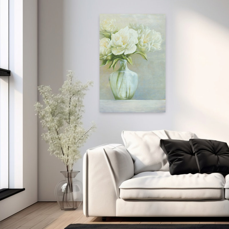 Art floral floral laiteux contemporain, H 36 po x l 24 po