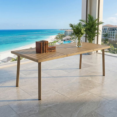 Table de salle à manger 82 "rectangulaire en aluminium avec trou pour parasol en teck