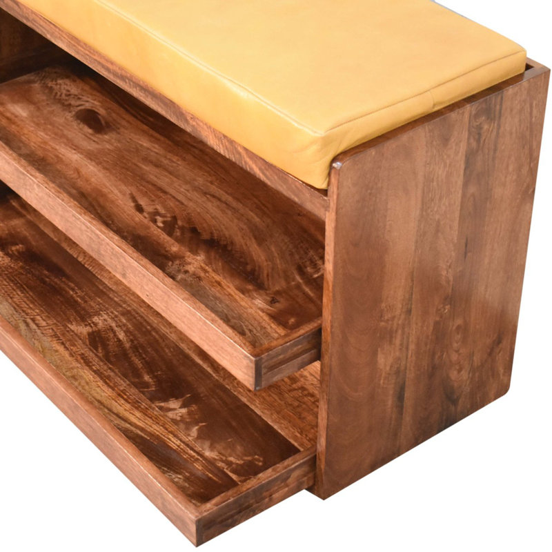 Banc de rangement escamotable en bois massif, Jaune, Miel caramel