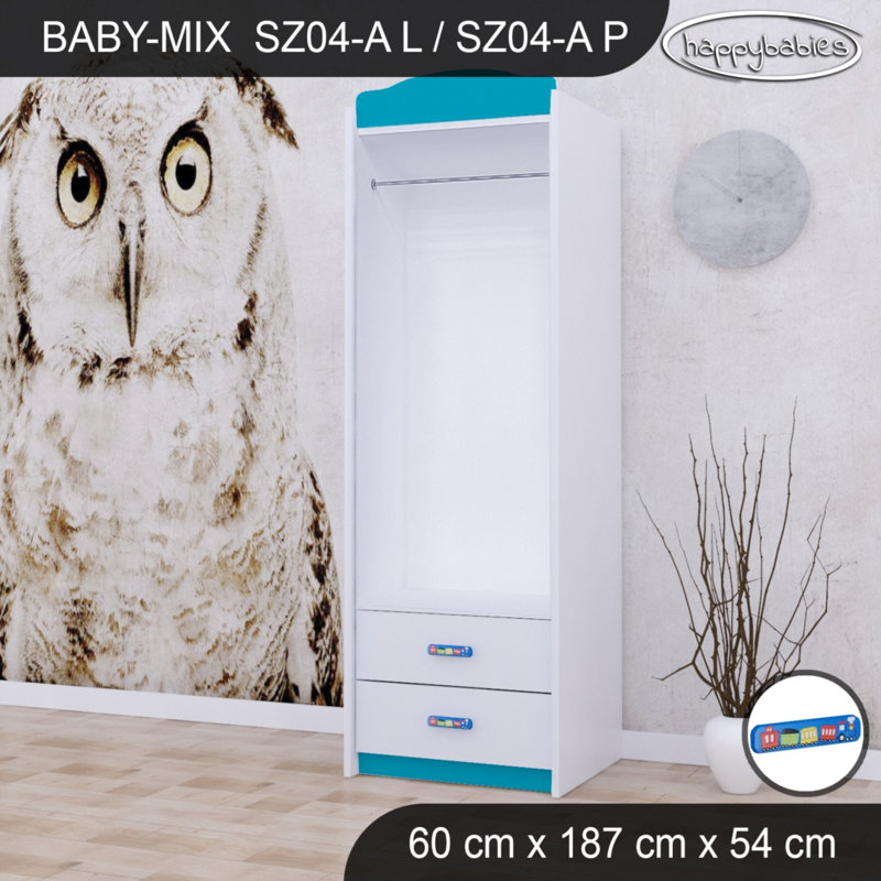 Train 1 Door Wardrobe, Blue/White