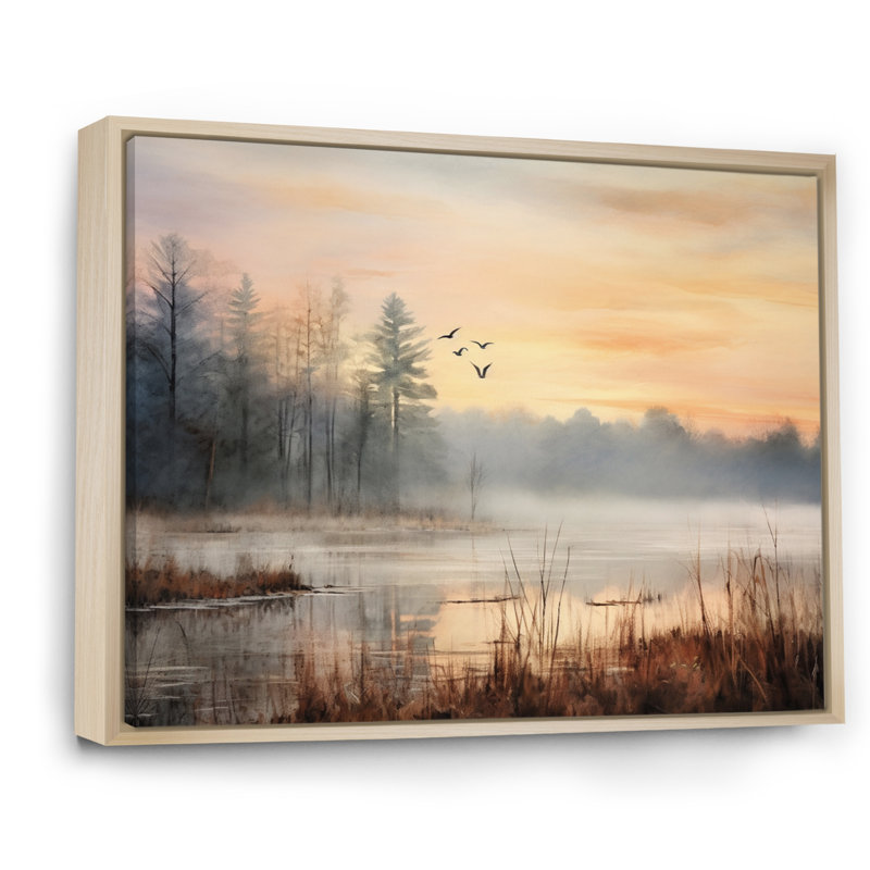 Misty Morning Sky IV On Canvas Print, 16" H x 32" W x 1" D, Natural Floater Framed