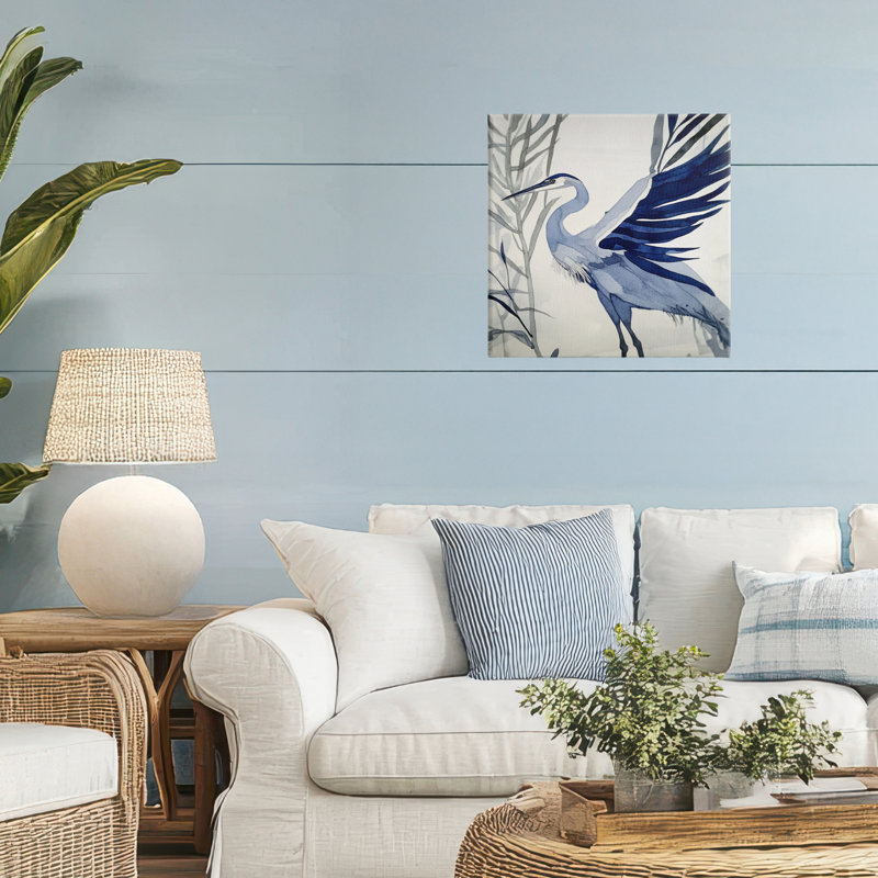 «Whimsical Blue Heron», conception par Mona Grace, H 17 po x l 17 po