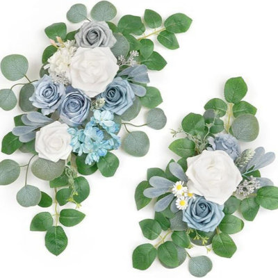 Set Of 2 Wedding Arch Flowers For Reception Backdrop Decoration Artificial Flower Swag Wedding Arch Flowers Wedding Welcome Signs Floral Faux Flowers, Blue White (Large+Small)