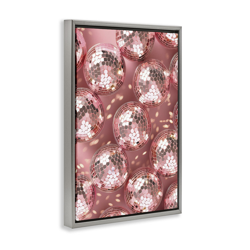 Cadre flottant Disco Ball Shimmer, design par LSR Design Studio, H 31 po x l 21 po, Cadre flottant gris lustré