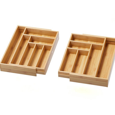 Rangement de tiroir extensible en bambou avec coutellerie, 13 à 14 fentes réglables