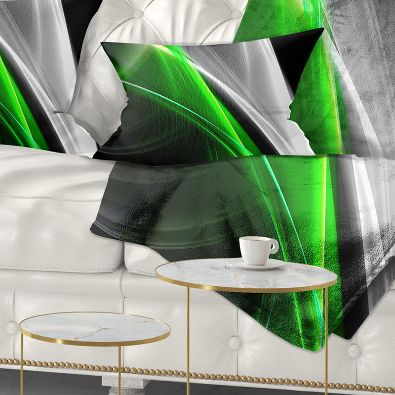 Fractal Lines Green White - coussin imprimé abstrait