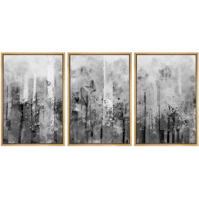Grunge Abstract Paint Stroke Effect " Paint Splatter Display Abstract Shapes Modern Art Minimalist Dramatic Gray Dark " 3 - Pieces