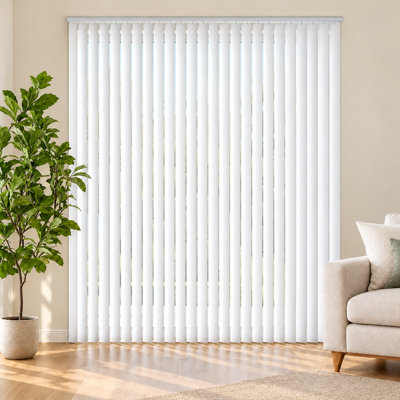 WovenTrends Vertical Blinds for Sliding Glass Doors and Patio, Cordless Large Window Shades, Anti-Static Vinyl Slats, Aluminum Track, Wand Control, Privacy, 78” W x 84” L, Solid White