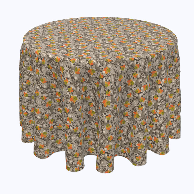 Geometric Round Halloween Tablecloth, 84" L x 84" W, Steel Fall Skulls