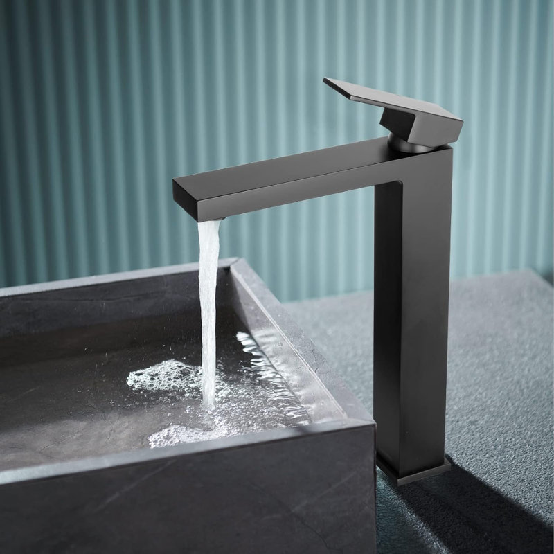 Matte Black Vessel Sink Faucet, Tall Single Handle Bathroom Faucet Single Hole Bowl Sink Faucet Lavatory Vanity Faucet With Pop Up Drain Assembly, BF307-MB-T