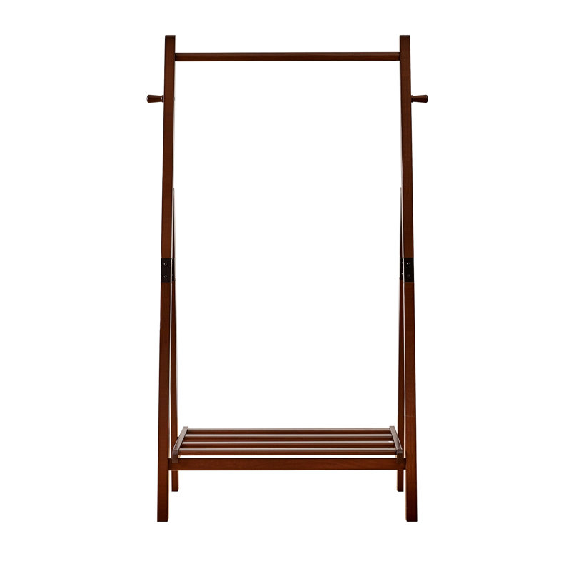 Heavy‑Duty Solid Wood Freestanding Clothes Rack, A‑Shaped Garment Hanger Stand with Bottom Storage Shelf & Side Hooks, Clothing Display Rack