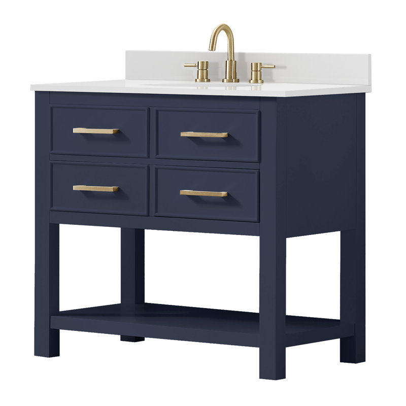 Brooks 36'' W Single Vanity, White, White Engineered Stone