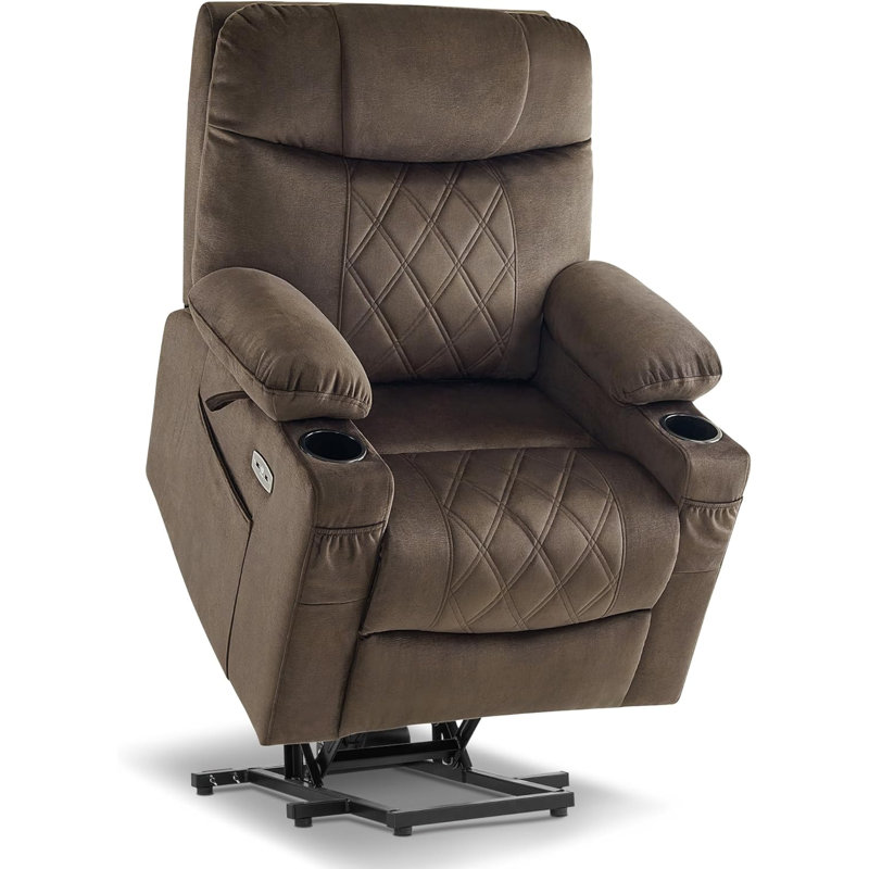 Small Dual Motor Power Recliner Lift Chair with Massage and Dual Heating, Adjustable Headrest, Extended Footrest, Fabric Upholstered