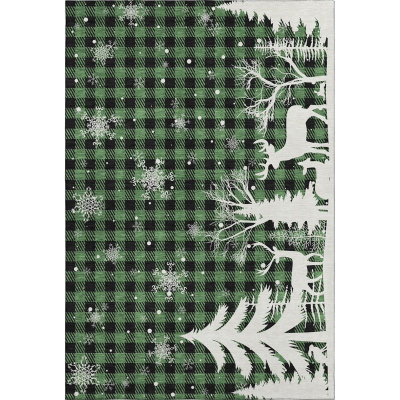 Premium Machine Washable Castillon AMF1824 Winter Forest Holiday Rug, Rectangle 5' x 7'6"