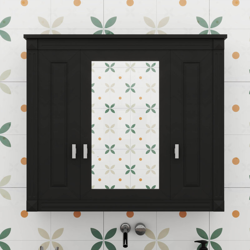 Armoire de salle de bain murale avec miroir, armoire à pharmacie avec quatre tablettes réglables, Noir