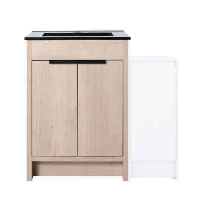 Meuble-lavabo de 36 pouces avec lavabo et porte en céramique noire - moderne, résistant aux intempéries