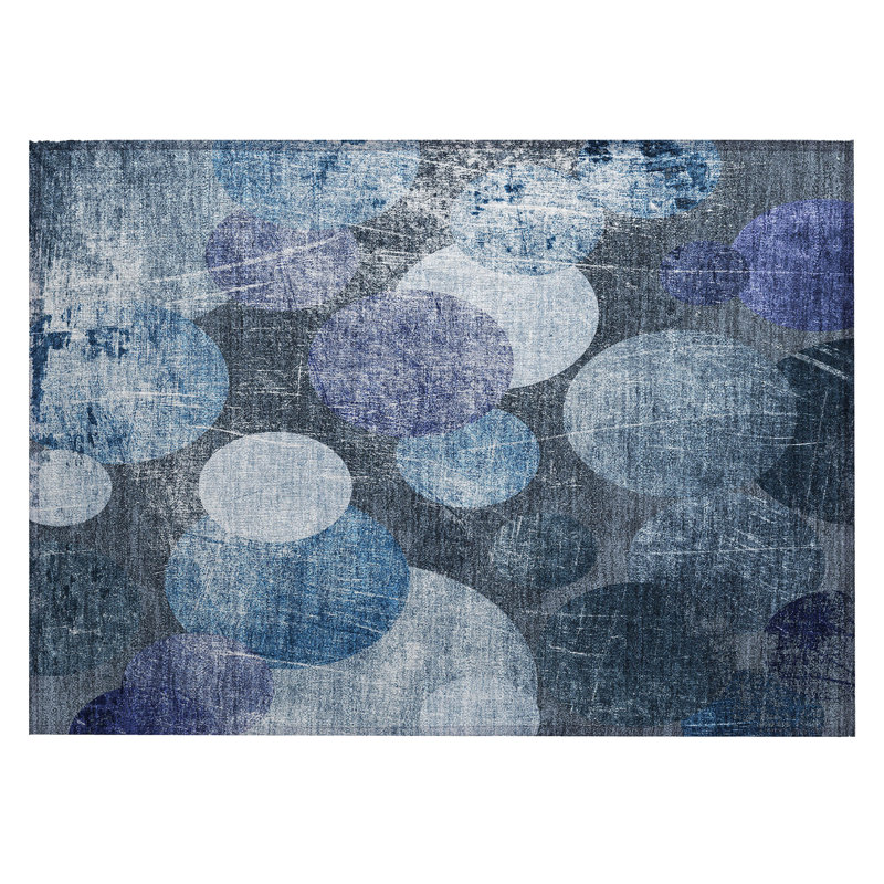 2' X 3' Gray and Blue Abstract Washable Non Skid Indoor Outdoor Area Rug