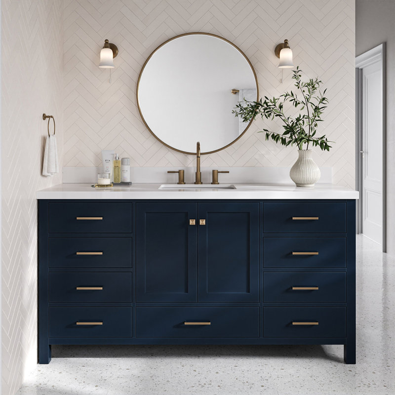 Cambridge 67'' Single Bathroom Vanity with White Quartz Top, Midnight Blue